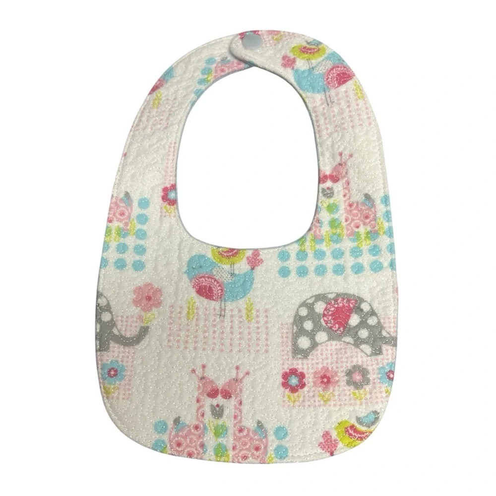 Hand Crafted Baby Bib with snap closure cotton snuggle flannel reversible